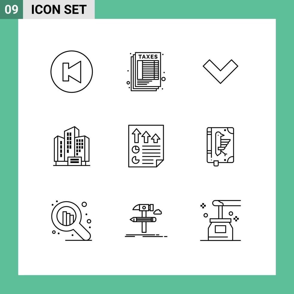 Pictogram Set of 9 Simple Outlines of page data down arrows building Editable Vector Design Elements