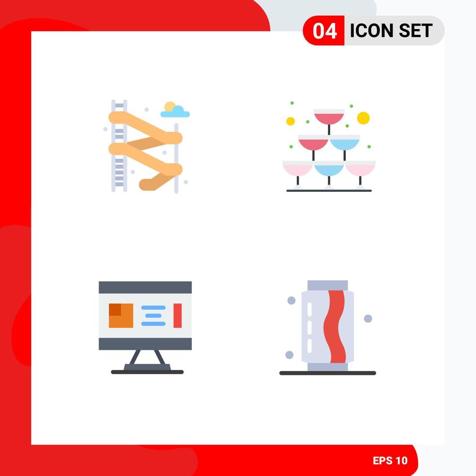 4 User Interface Flat Icon Pack of modern Signs and Symbols of slider construction glass party planning Editable Vector Design Elements