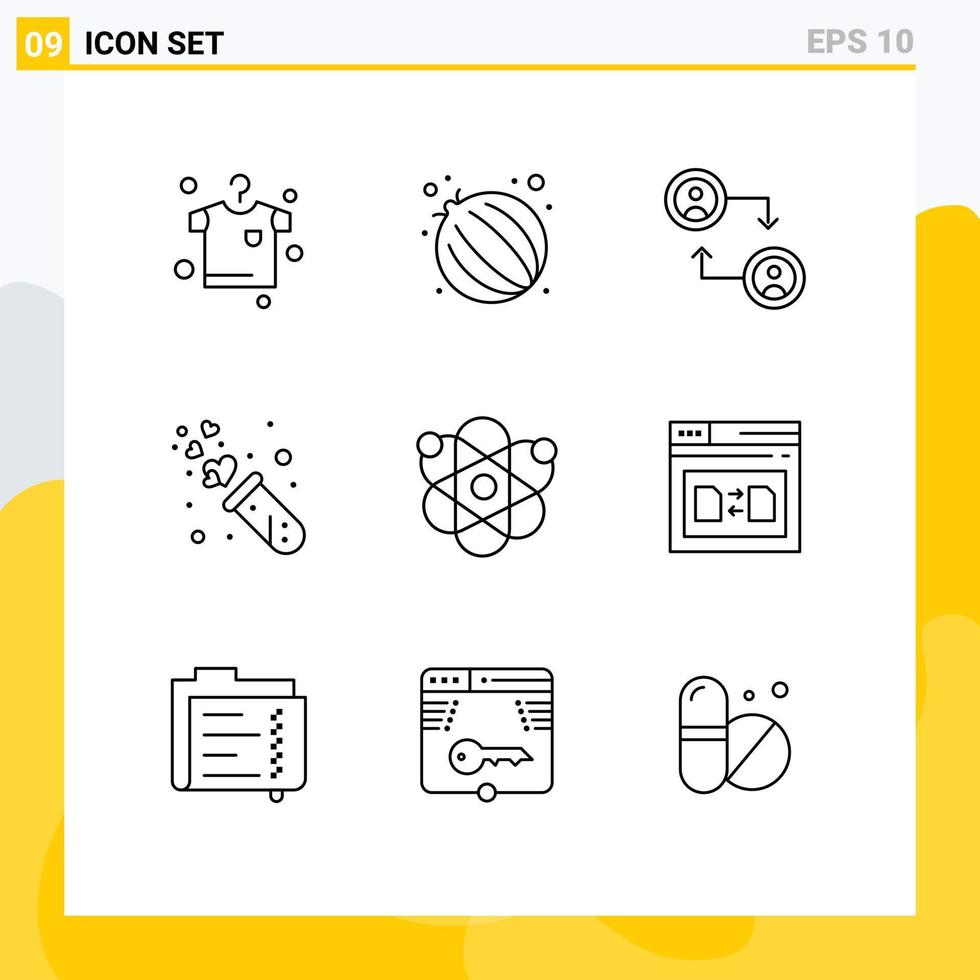9 Universal Outline Signs Symbols of science biology swap atom tube Editable Vector Design Elements