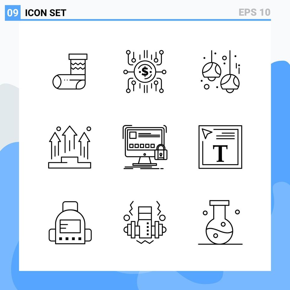 Modern 9 Line style icons Outline Symbols for general use Creative Line Icon Sign Isolated on White Background 9 Icons Pack vector