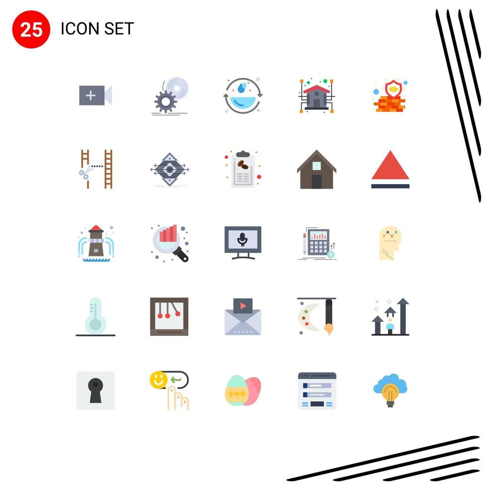Group of 25 Flat Colors Signs and Symbols for firewall network earth