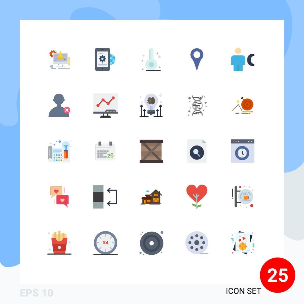Pack of 25 Modern Flat Colors Signs and Symbols for Web Print Media such as avatar map setting location vacation Editable Vector Design Elements