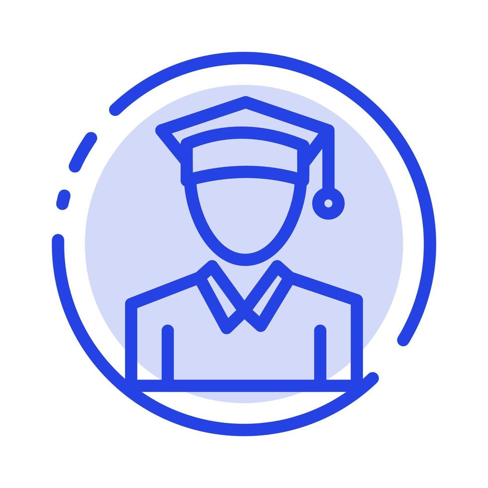 Cap Education Graduation Blue Dotted Line Line Icon vector