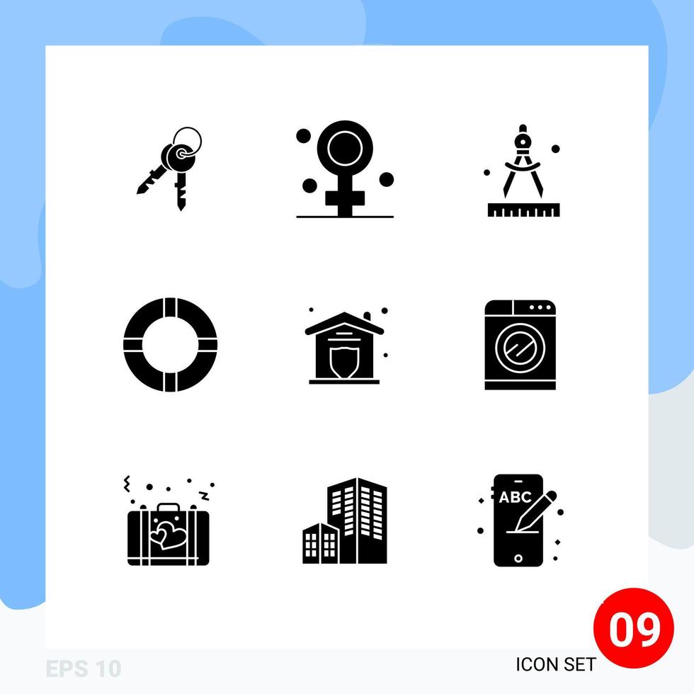 9 Solid Glyph concept for Websites Mobile and Apps home protection compass insurance life Editable Vector Design Elements