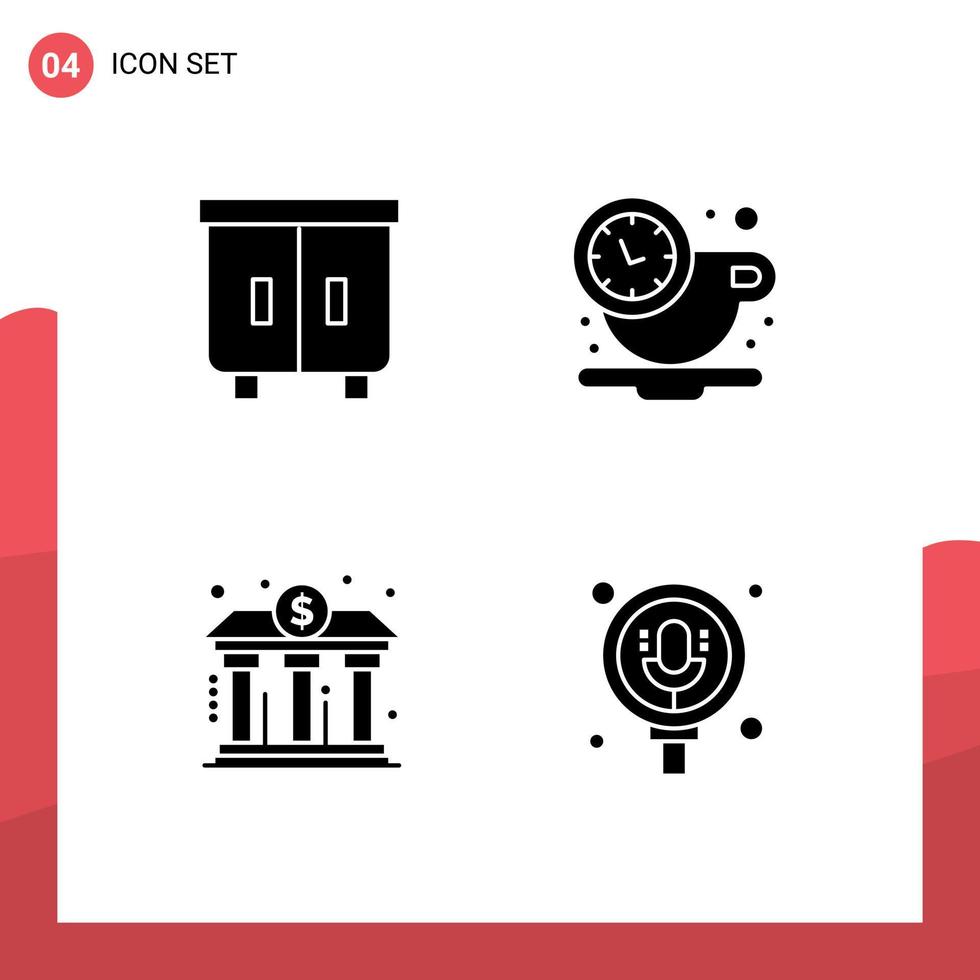 Group of 4 Solid Glyphs Signs and Symbols for decor banking interior rest power Editable Vector Design Elements