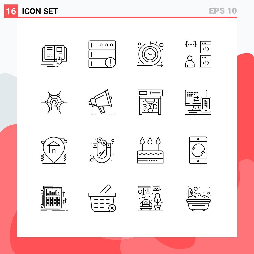 Universal Icon Symbols Group of 16 Modern Outlines of network development regular develop browser Editable Vector Design Elements