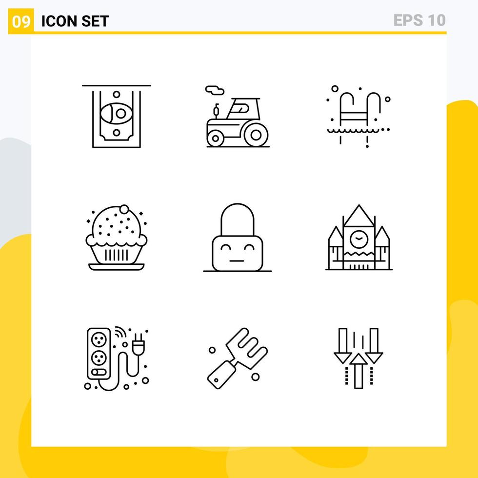 Stock Vector Icon Pack of 9 Line Signs and Symbols for lock party pool celebration birthday Editable Vector Design Elements