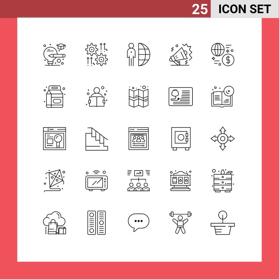 User Interface Pack of 25 Basic Lines of currency sound freelance real estate staff Editable Vector Design Elements