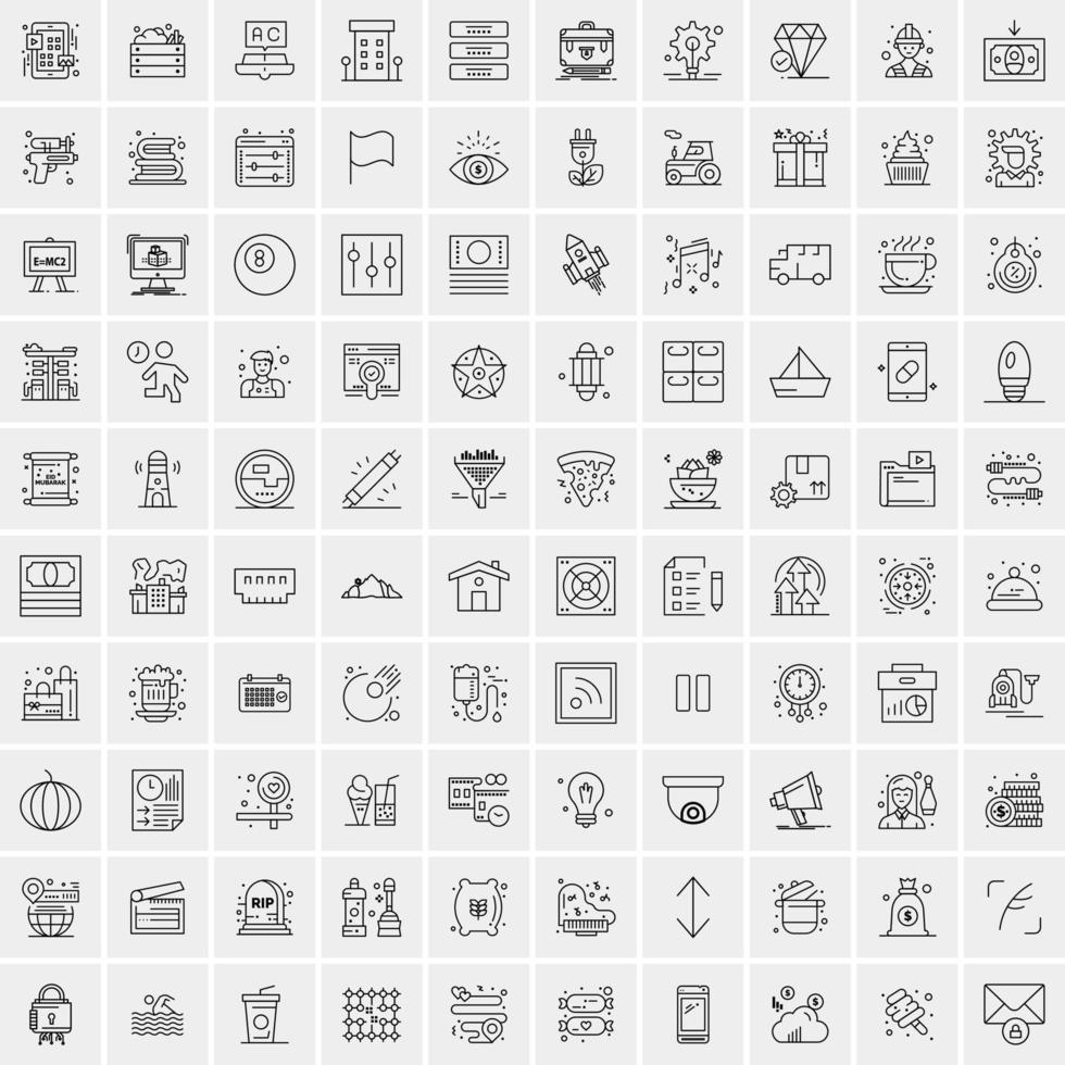 100 Universal Black Line Icons on White Background vector