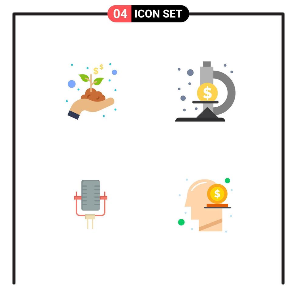Set of 4 Modern UI Icons Symbols Signs for growth song laboratory microphone head Editable Vector Design Elements