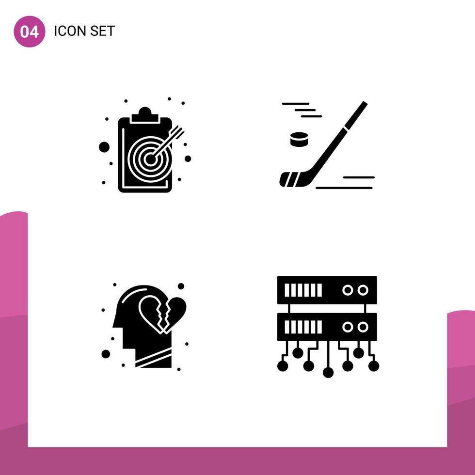 4 User Interface Solid Glyph Pack of modern Signs and Symbols of aim ice hockey objective ice feeling Editable Vector Design Elements