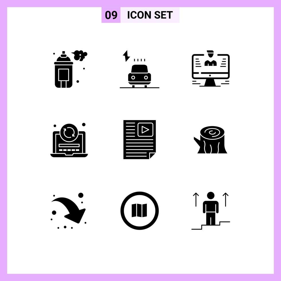 Universal Icon Symbols Group of 9 Modern Solid Glyphs of data reload user refresh profile Editable Vector Design Elements