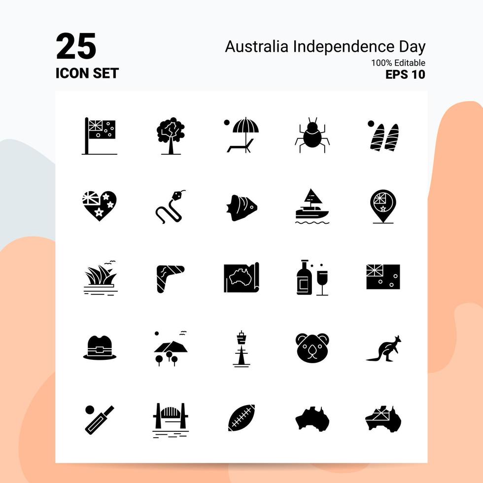 25 Australia Independence Day Icon Set 100 Editable EPS 10 Files Business Logo Concept Ideas Solid Glyph icon design vector