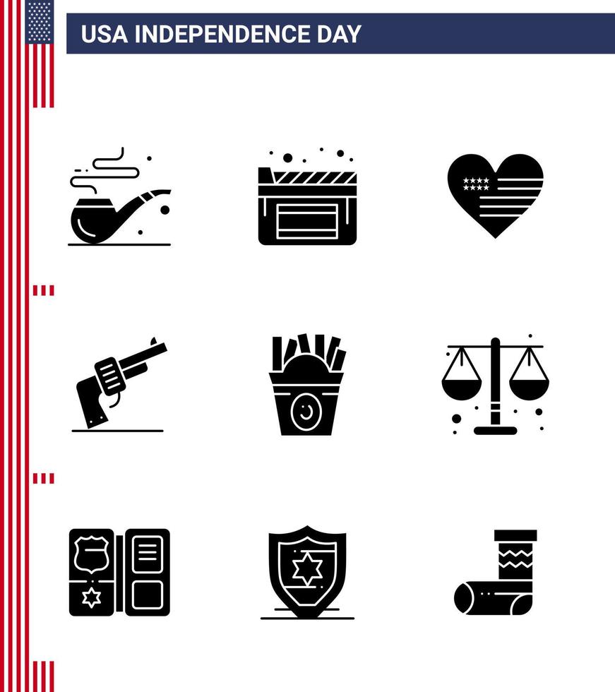 9 Creative USA Icons Modern Independence Signs and 4th July Symbols of usa fastfood american frise weapon Editable USA Day Vector Design Elements