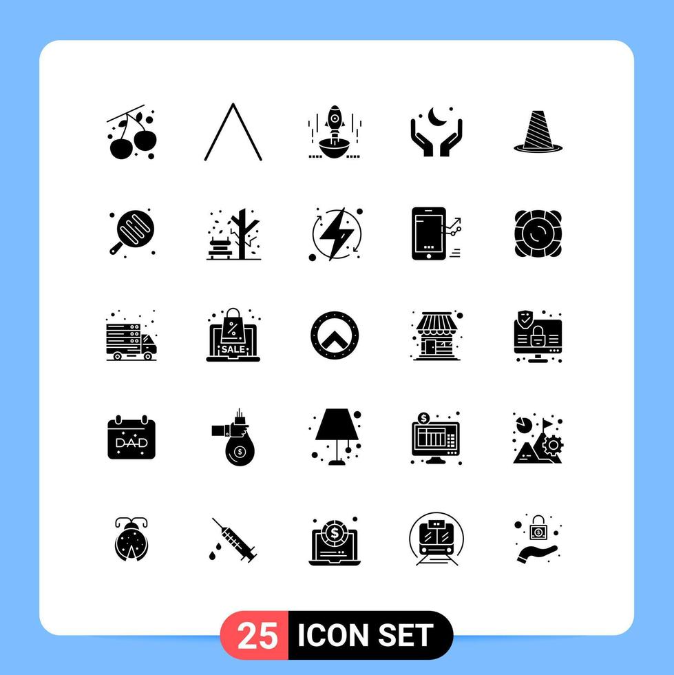 Modern Set of 25 Solid Glyphs and symbols such as cone cresent business moon pray Editable Vector Design Elements