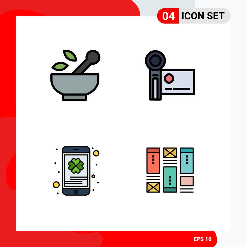 Pictogram Set of 4 Simple Filledline Flat Colors of hospital cell phone soup handycam phone Editable Vector Design Elements