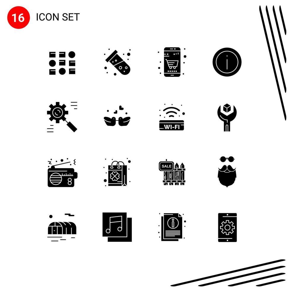 16 Thematic Vector Solid Glyphs and Editable Symbols of business sign basket information help Editable Vector Design Elements