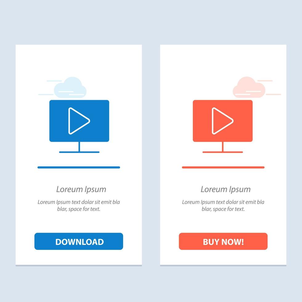 Monitor Computer Video Play  Blue and Red Download and Buy Now web Widget Card Template vector