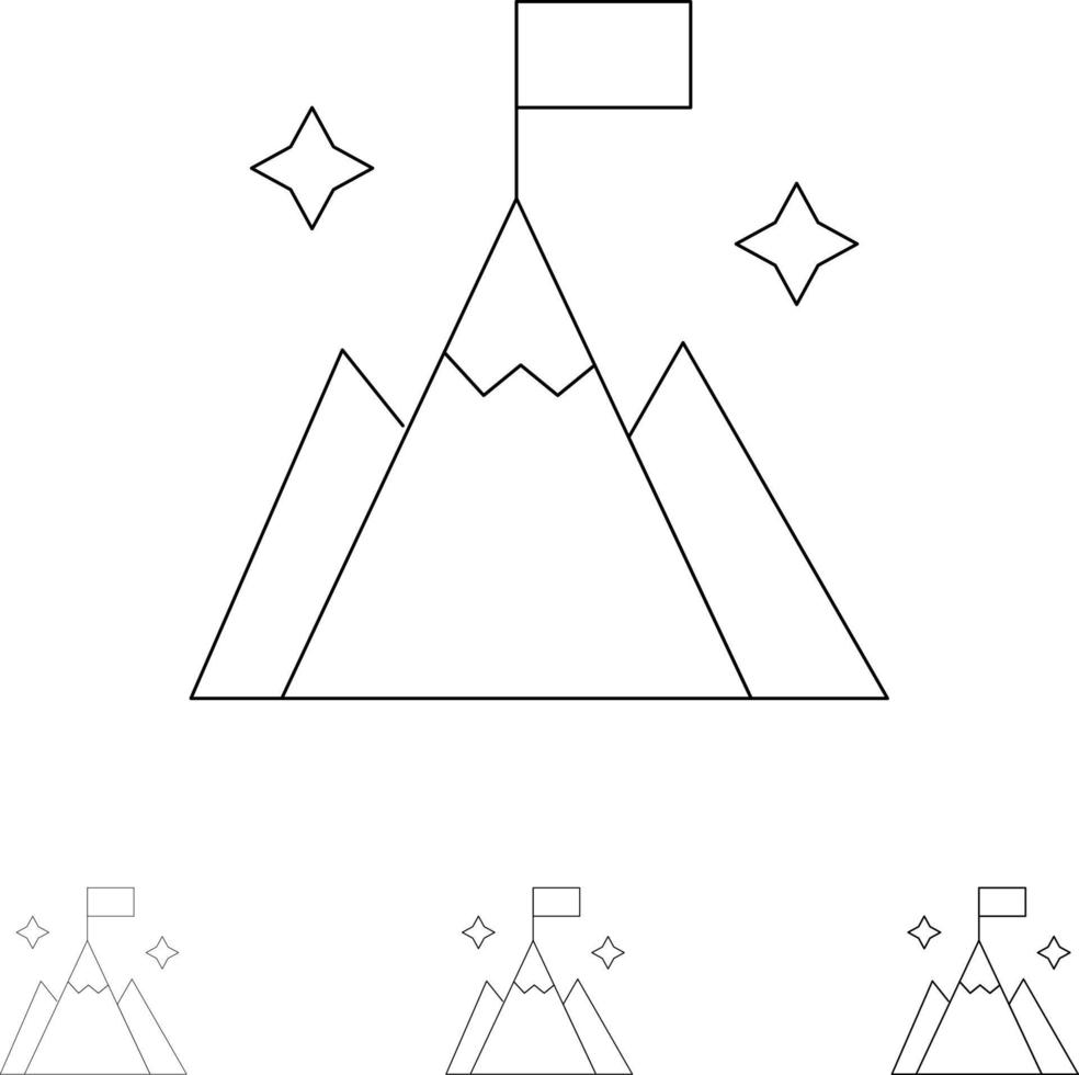 interfaz de usuario de bandera de montaña conjunto de iconos de línea negra en negrita y delgada vector