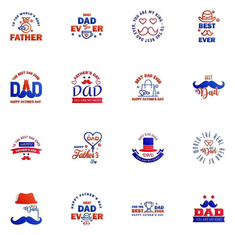 Happy fathers day 16 Blue and red vintage retro type font Illustrator eps10 Editable Vector Design Elements