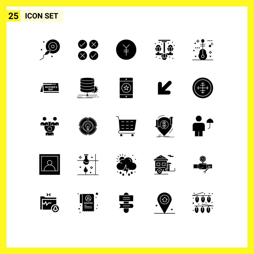 25 Universal Solid Glyphs Set for Web and Mobile Applications calendar music finance guitar clothes Editable Vector Design Elements