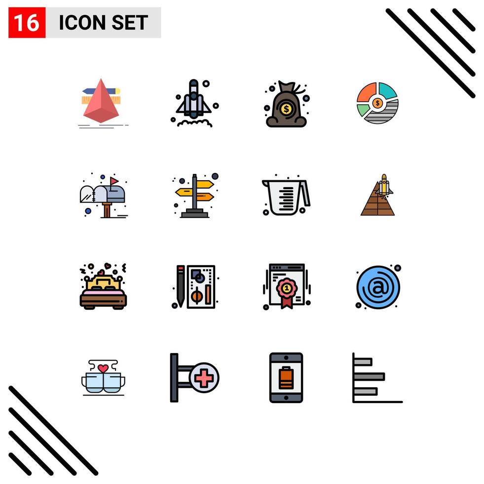 Pack of 16 Modern Flat Color Filled Lines Signs and Symbols for Web Print Media such as statistics graph cash business analysis Editable Creative Vector Design Elements
