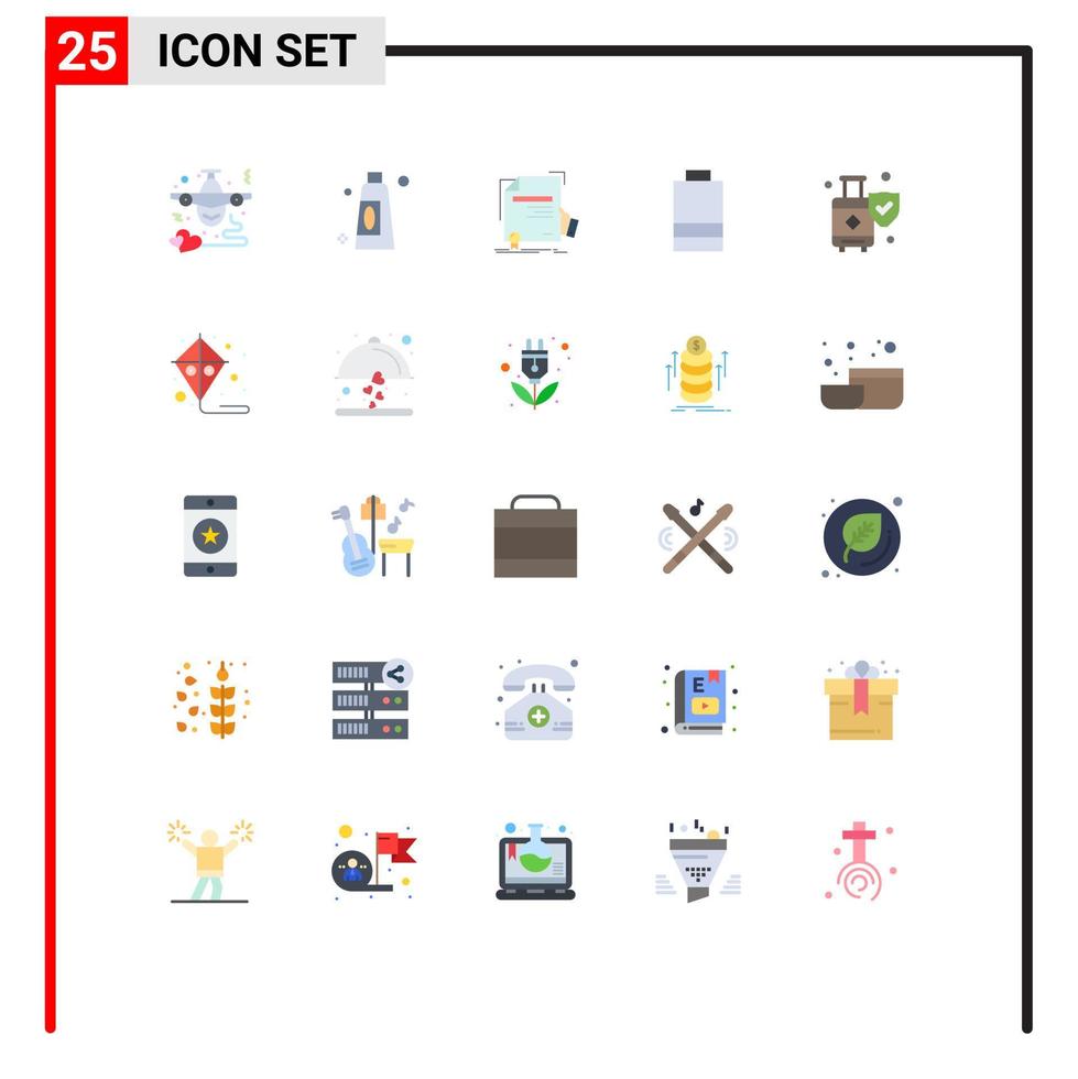 25 User Interface Flat Color Pack of modern Signs and Symbols of luggage power certificate electric agreement Editable Vector Design Elements