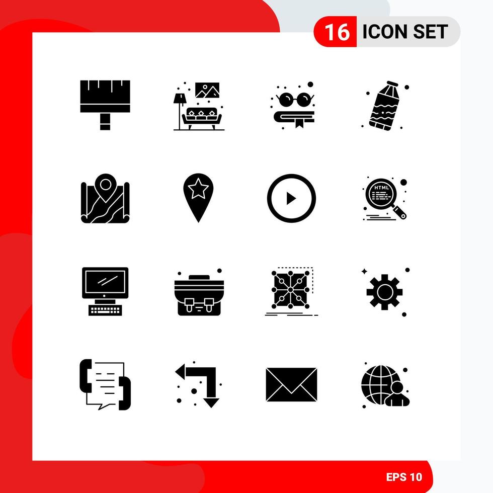 Universal Icon Symbols Group of 16 Modern Solid Glyphs of google pin book map waste Editable Vector Design Elements