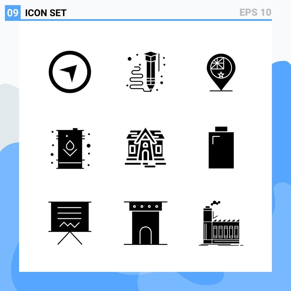 Modern 9 solid style icons Glyph Symbols for general use Creative Solid Icon Sign Isolated on White Background 9 Icons Pack vector