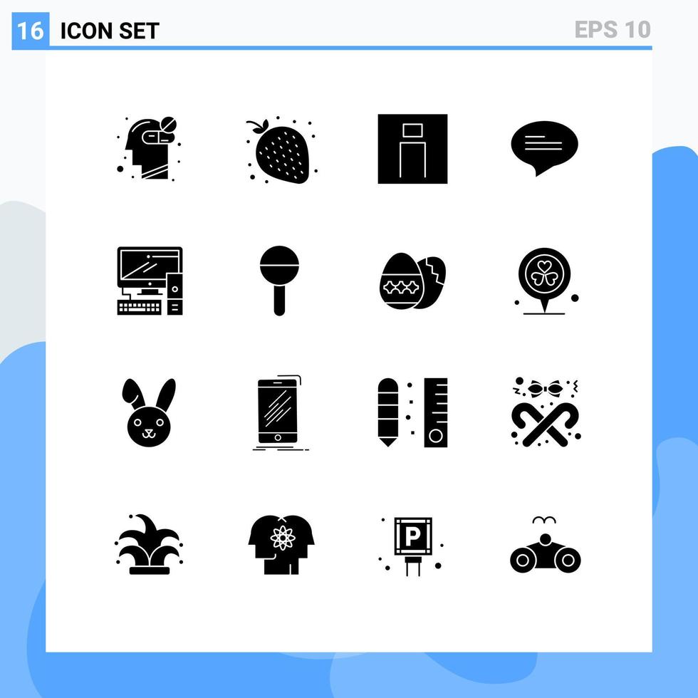 Group of 16 Solid Glyphs Signs and Symbols for equipment messages human conversation user Editable Vector Design Elements