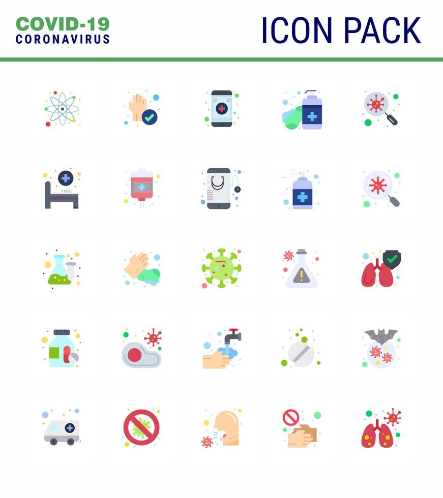 Corona virus 2019 and 2020 epidemic 25 Flat Color icon pack such as germs bacteria medical hands care hand sanitizer viral coronavirus 2019nov disease Vector Design Elements