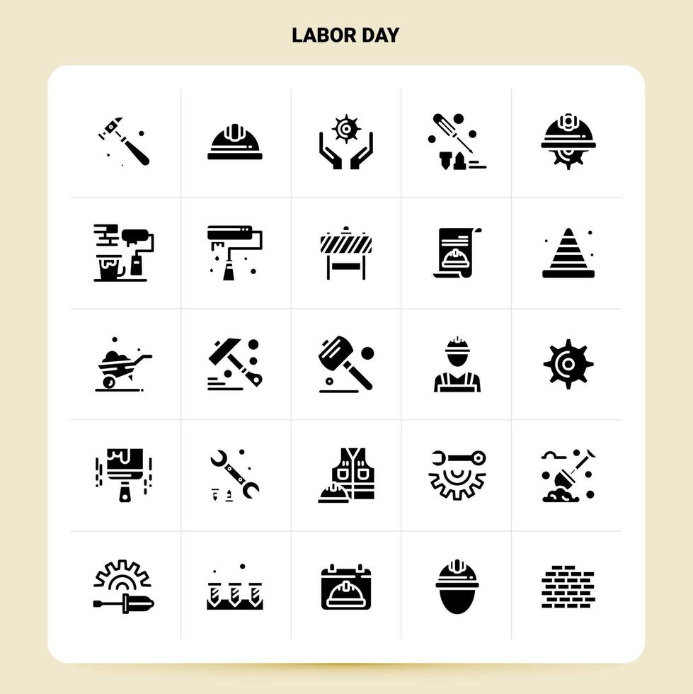 Solid 25 Labor Day Icon set Vector Glyph Style Design Black Icons Set Web and Mobile Business ideas design Vector Illustration