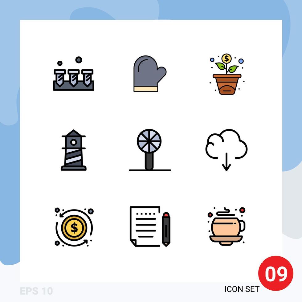 paquete de iconos de vectores de stock de 9 signos y símbolos de línea para elementos de diseño de vectores editables de la casa del horno del sonajero del bebé de la infancia