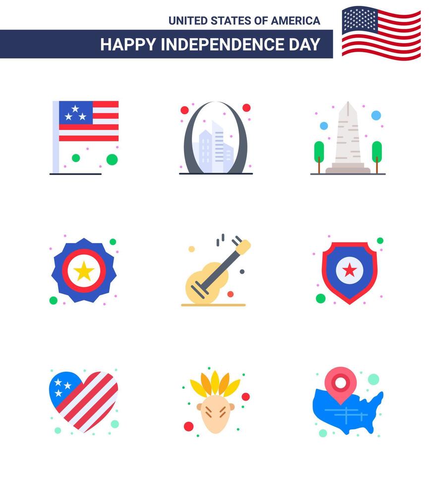 USA Independence Day Flat Set of 9 USA Pictograms of flag security usa american usa Editable USA Day Vector Design Elements