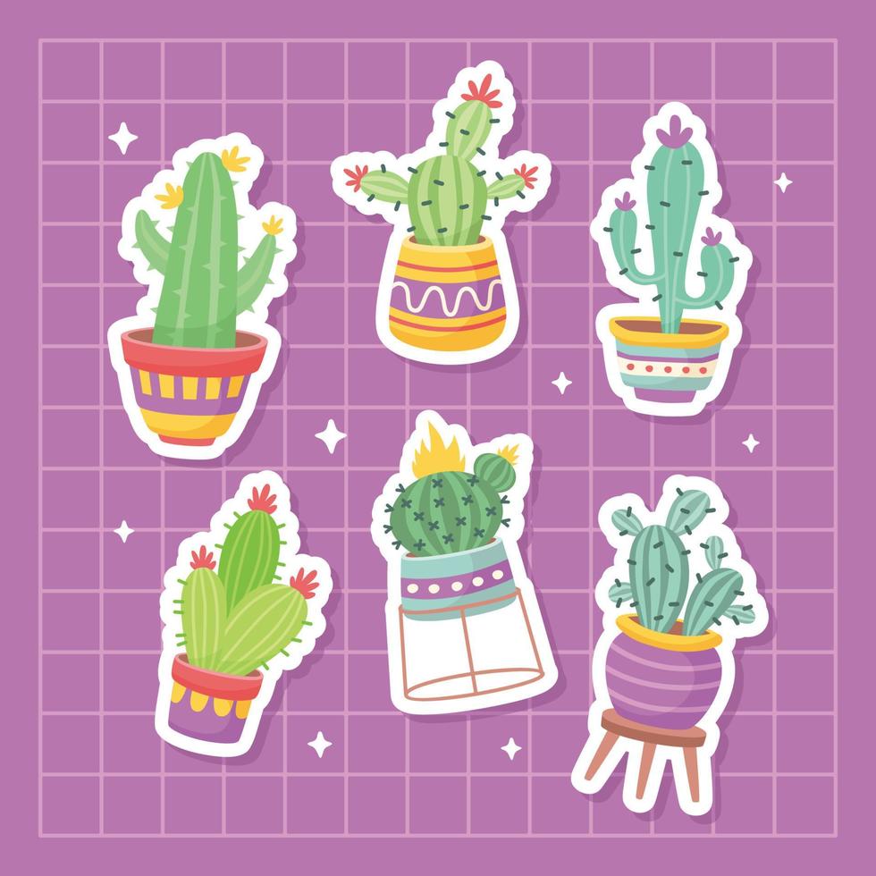 Cute Cactus Sticker Collection vector