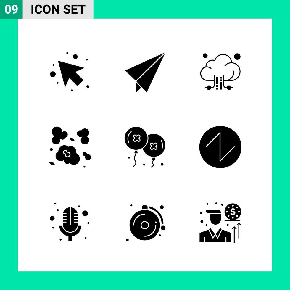 paquete de 9 iconos de estilo sólido conjunto de símbolos de glifo para imprimir signos creativos aislados en fondo blanco 9 conjunto de iconos fondo de vector de icono negro creativo