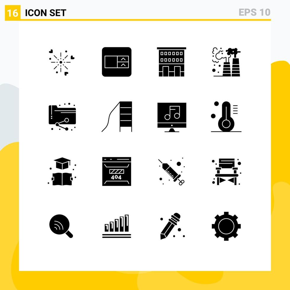 Mobile Interface Solid Glyph Set of 16 Pictograms of analytics waste house pollution factory Editable Vector Design Elements