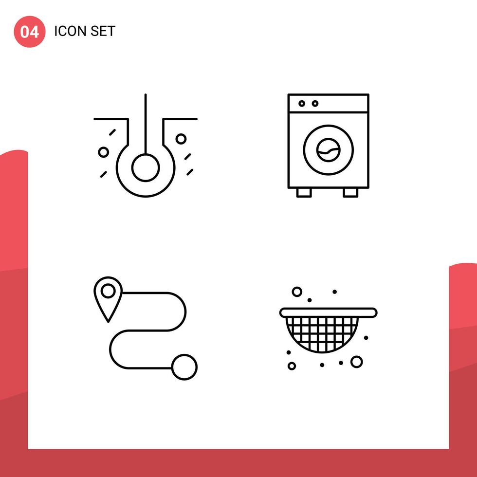 Mobile Interface Line Set of 4 Pictograms of hair strainer automation equipment food Editable Vector Design Elements