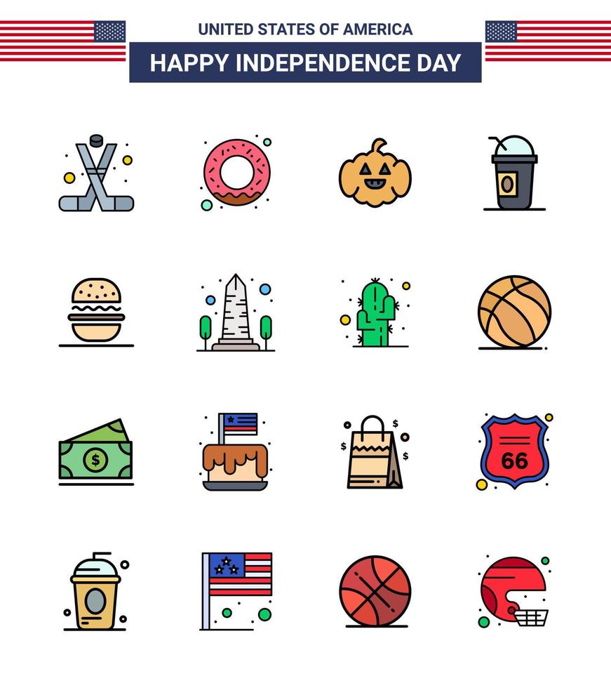 Stock Vector Icon Pack of American Day 16 Line Signs and Symbols for american burger pumkin states american Editable USA Day Vector Design Elements