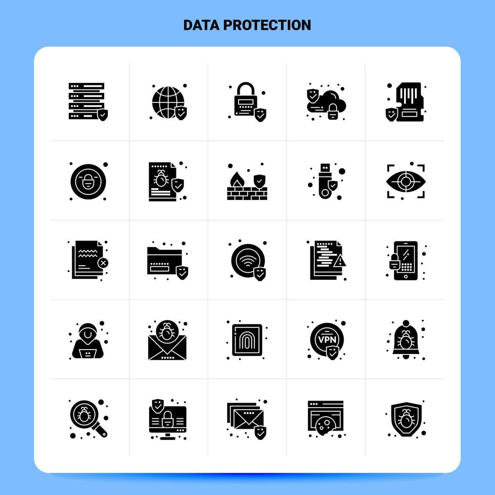 Solid 25 Data Protection Icon set Vector Glyph Style Design Black Icons Set Web and Mobile Business ideas design Vector Illustration