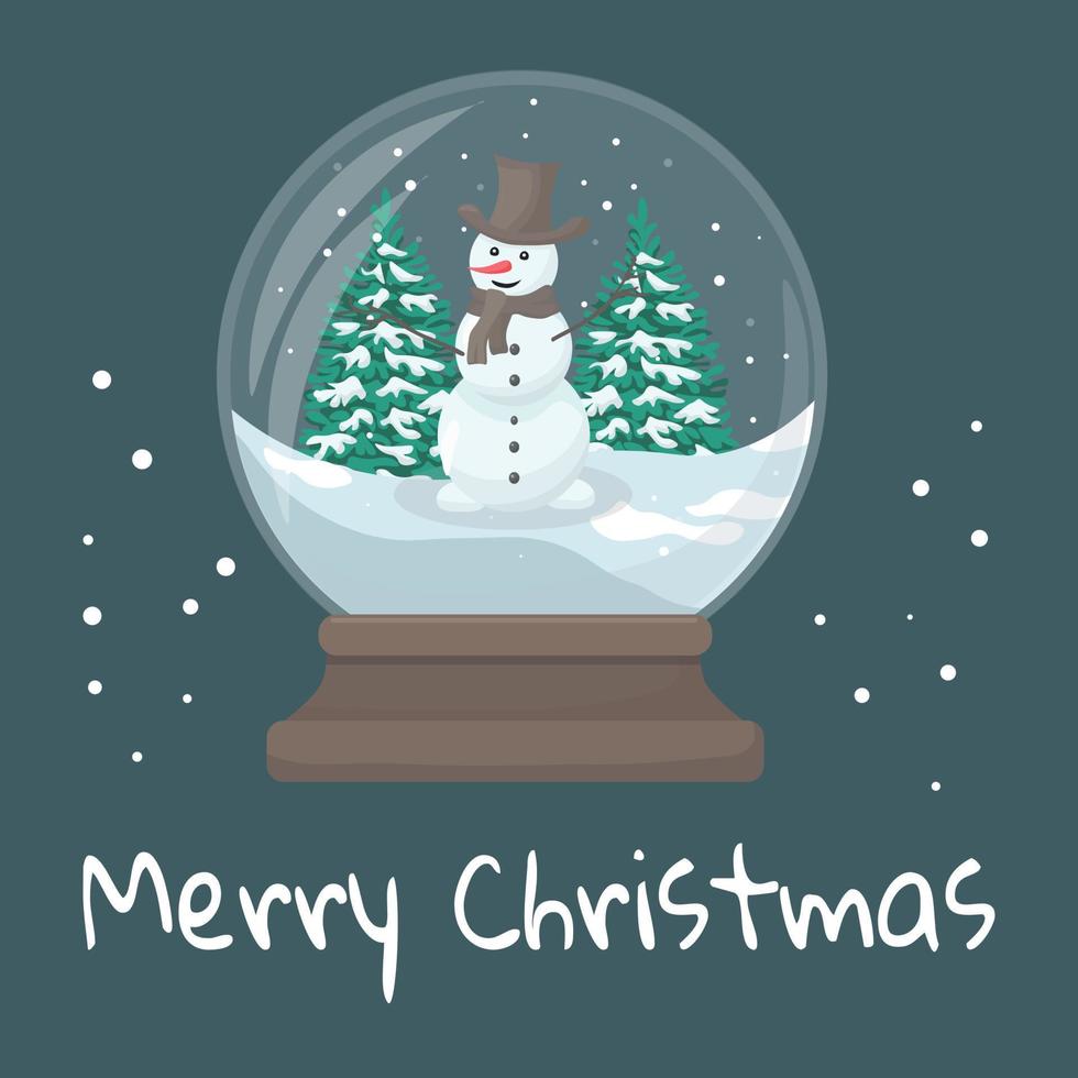 Merry christmas glass ball with snawman and Christmas tree vector