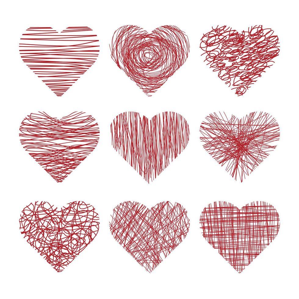 Red hearts isolated elements, flat style, valentine's day, love vector