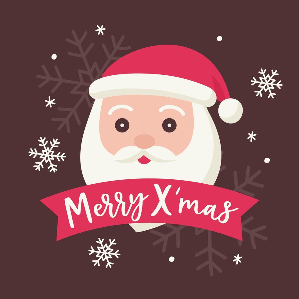 Santa claus head with merry Xmas ribbon sign vector