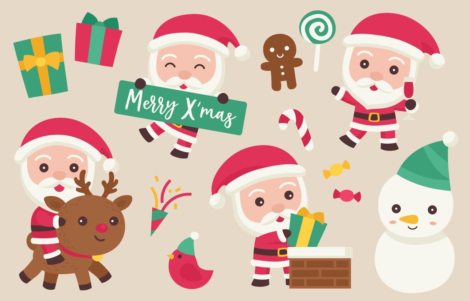 santa claus y otros garabatos de personajes en el tema de la fiesta vector