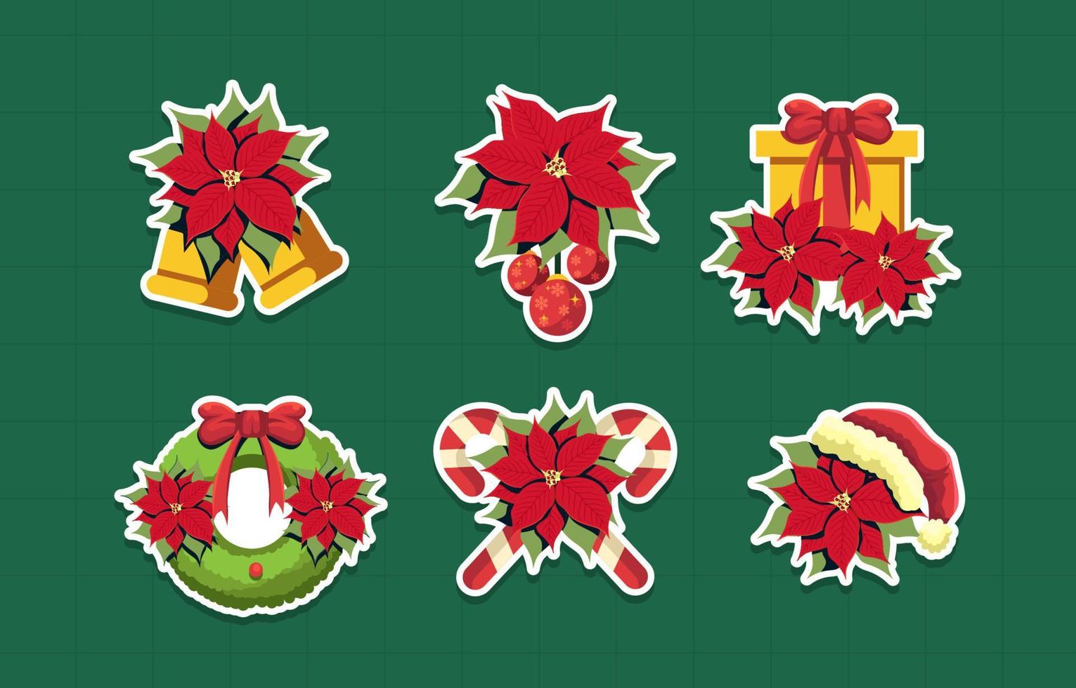 Red Flower Christmas Pointsettias Sticker Pack vector