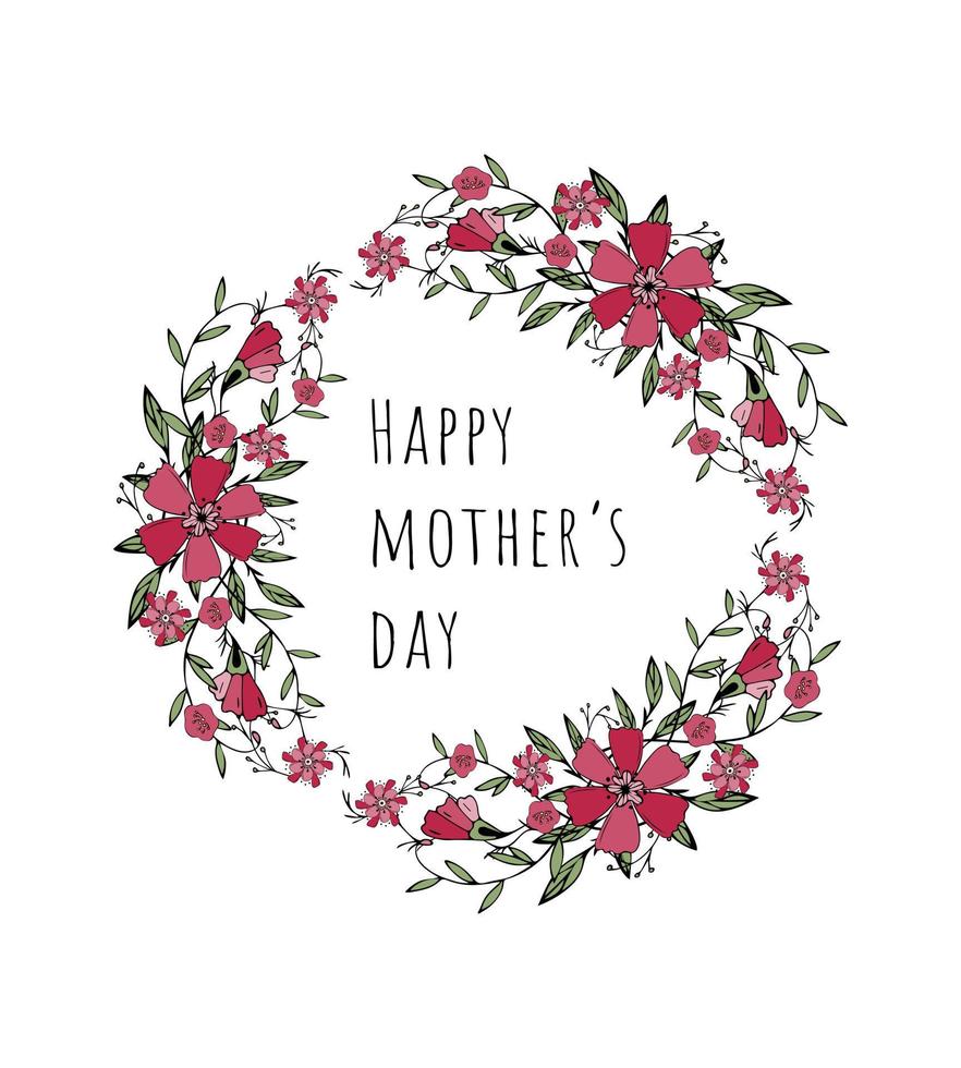 feliz día de la madre, adorno circular con flores de garabato, tarjeta del día de la madre, color viva magenta 2023. vector
