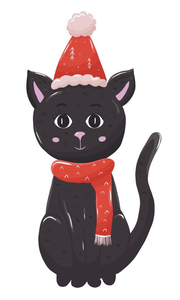 gato navideño con sombrero de santa vector