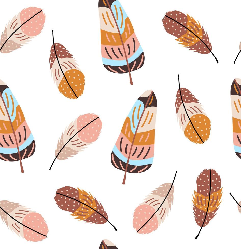 Boho seamless pattern with feathers vector