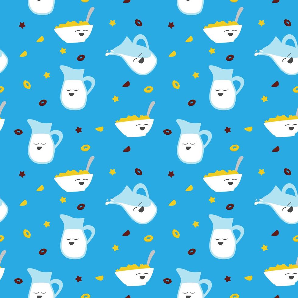 Cereal and milk seamless pattern vector