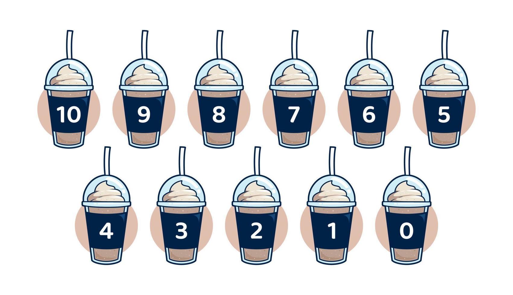 chocolate smoothies Milkshake with cup ice cream topping countdown number from 10 to 0 vector
